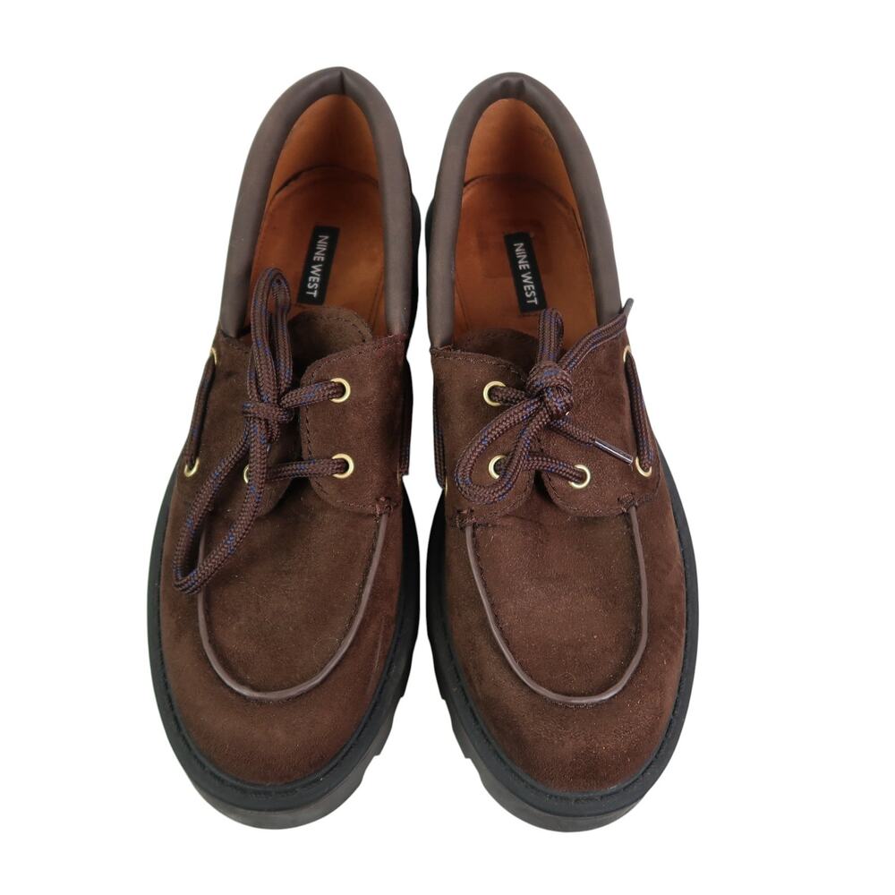 Nine West Kerisa Lug Sole Loafers Dark Brown Platform Boat Shoes 10 - Picture 3 of 7